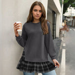 Nadorine Women Oversized Sweatshirt Plaid Patchwork Dress