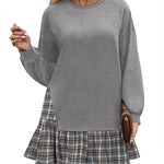 Nadorine Women Oversized Sweatshirt Plaid Patchwork Dress