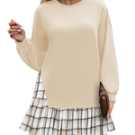 Nadorine Women Oversized Sweatshirt Plaid Patchwork Dress