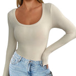 Nadorine Women's Long Sleeve Ribbed Slim Crop Tops