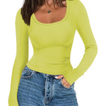 Nadorine Women's Long Sleeve Ribbed Slim Crop Tops