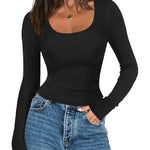 Nadorine Women's Long Sleeve Ribbed Slim Crop Tops
