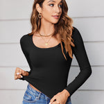 Nadorine Women's Long Sleeve Ribbed Slim Crop Tops