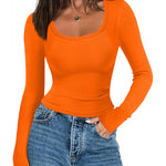 Nadorine Women's Long Sleeve Ribbed Slim Crop Tops