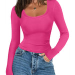 Nadorine Women's Long Sleeve Ribbed Slim Crop Tops