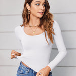 Nadorine Women's Long Sleeve Ribbed Slim Crop Tops