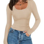 Nadorine Women's Long Sleeve Ribbed Slim Crop Tops