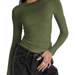 Nadorine Women Y2K Crewneck Long Sleeve Slim Fit T-Shirt
