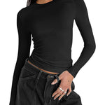 Nadorine Women Y2K Crewneck Long Sleeve Slim Fit T-Shirt