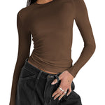 Nadorine Women Y2K Crewneck Long Sleeve Slim Fit T-Shirt