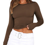 Nadorine Women Y2K Crewneck Long Sleeve Slim Fit T-Shirt