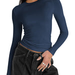 Nadorine Women Y2K Crewneck Long Sleeve Slim Fit T-Shirt