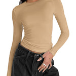 Nadorine Women Y2K Crewneck Long Sleeve Slim Fit T-Shirt