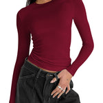 Nadorine Women Y2K Crewneck Long Sleeve Slim Fit T-Shirt