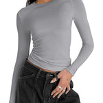 Nadorine Women Y2K Crewneck Long Sleeve Slim Fit T-Shirt
