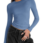 Nadorine Women Y2K Crewneck Long Sleeve Slim Fit T-Shirt