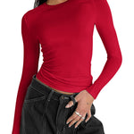 Nadorine Women Y2K Crewneck Long Sleeve Slim Fit T-Shirt