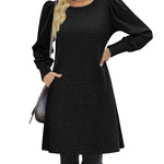Nadorine Women Knit Dress Puff Long Sleeve Dress