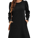 Nadorine Women Knit Dress Puff Long Sleeve Dress