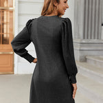 Nadorine Women Knit Dress Puff Long Sleeve Dress