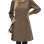 Nadorine Women Knit Dress Puff Long Sleeve Dress