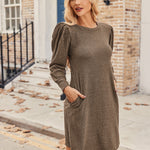 Nadorine Women Knit Dress Puff Long Sleeve Dress