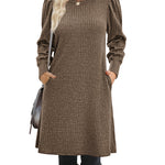 Nadorine Women Knit Dress Puff Long Sleeve Dress