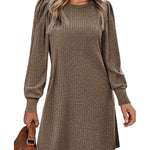 Nadorine Women Knit Dress Puff Long Sleeve Dress