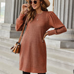 Nadorine Women Knit Dress Puff Long Sleeve Dress