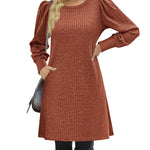 Nadorine Women Knit Dress Puff Long Sleeve Dress