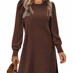 Nadorine Women Knit Dress Puff Long Sleeve Dress