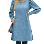 Nadorine Women Knit Dress Puff Long Sleeve Dress