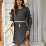 Nadorine Women Knit Dress Puff Long Sleeve Dress