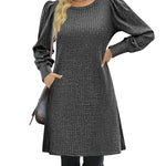 Nadorine Women Knit Dress Puff Long Sleeve Dress