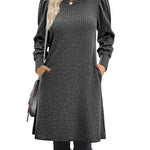 Nadorine Women Knit Dress Puff Long Sleeve Dress
