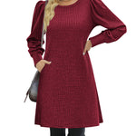 Nadorine Women Knit Dress Puff Long Sleeve Dress