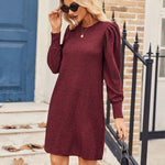 Nadorine Women Knit Dress Puff Long Sleeve Dress