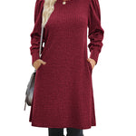 Nadorine Women Knit Dress Puff Long Sleeve Dress