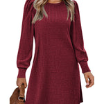 Nadorine Women Knit Dress Puff Long Sleeve Dress