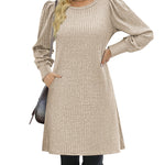 Nadorine Women Knit Dress Puff Long Sleeve Dress
