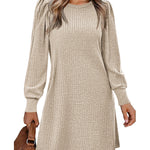Nadorine Women Knit Dress Puff Long Sleeve Dress