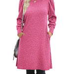 Nadorine Women Knit Dress Puff Long Sleeve Dress