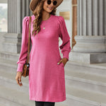 Nadorine Women Knit Dress Puff Long Sleeve Dress