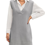Nadorine Women's Oversized Sweater Vest Dress V Neck Knit Pullover