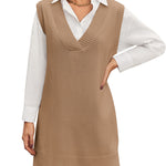 Nadorine Women's Oversized Sweater Vest Dress V Neck Knit Pullover