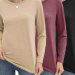 Nadorine 3 Pack Long Sleeve Shirts for Women Loose Fit Basic Tee Tops