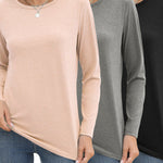 Nadorine 3 Pack Long Sleeve Shirts for Women Loose Fit Basic Tee Tops