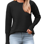 Nadorine Women's Long Sleeve Sweater Casual Ribbed Knit Pullover