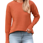 Nadorine Women's Long Sleeve Sweater Casual Ribbed Knit Pullover