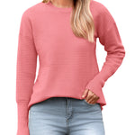 Nadorine Women's Long Sleeve Sweater Casual Ribbed Knit Pullover